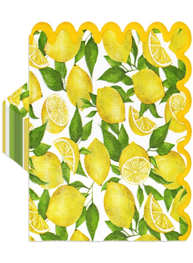 Whaline 80Pcs Lemon Paper Napkins Watercolor Yellow Lemon Fruit Disposable Napkins Summer Scalloped Decorative Luncheon Dinner Napkins for Birthday Holiday Party Supplies Table Decor - Image 1